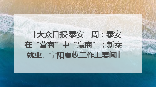大众日报·泰安一周：泰安在“营商”中“赢商”；新泰就业、宁阳夏收工作上要闻