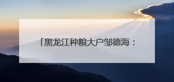 黑龙江种粮大户邹德海：保护“耕地中的大熊猫”黑土地，让增产可持续