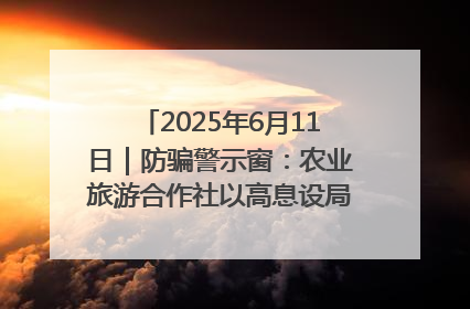 2025年6月11日｜防骗警示窗：农业旅游合作社以高息设局，集资380万